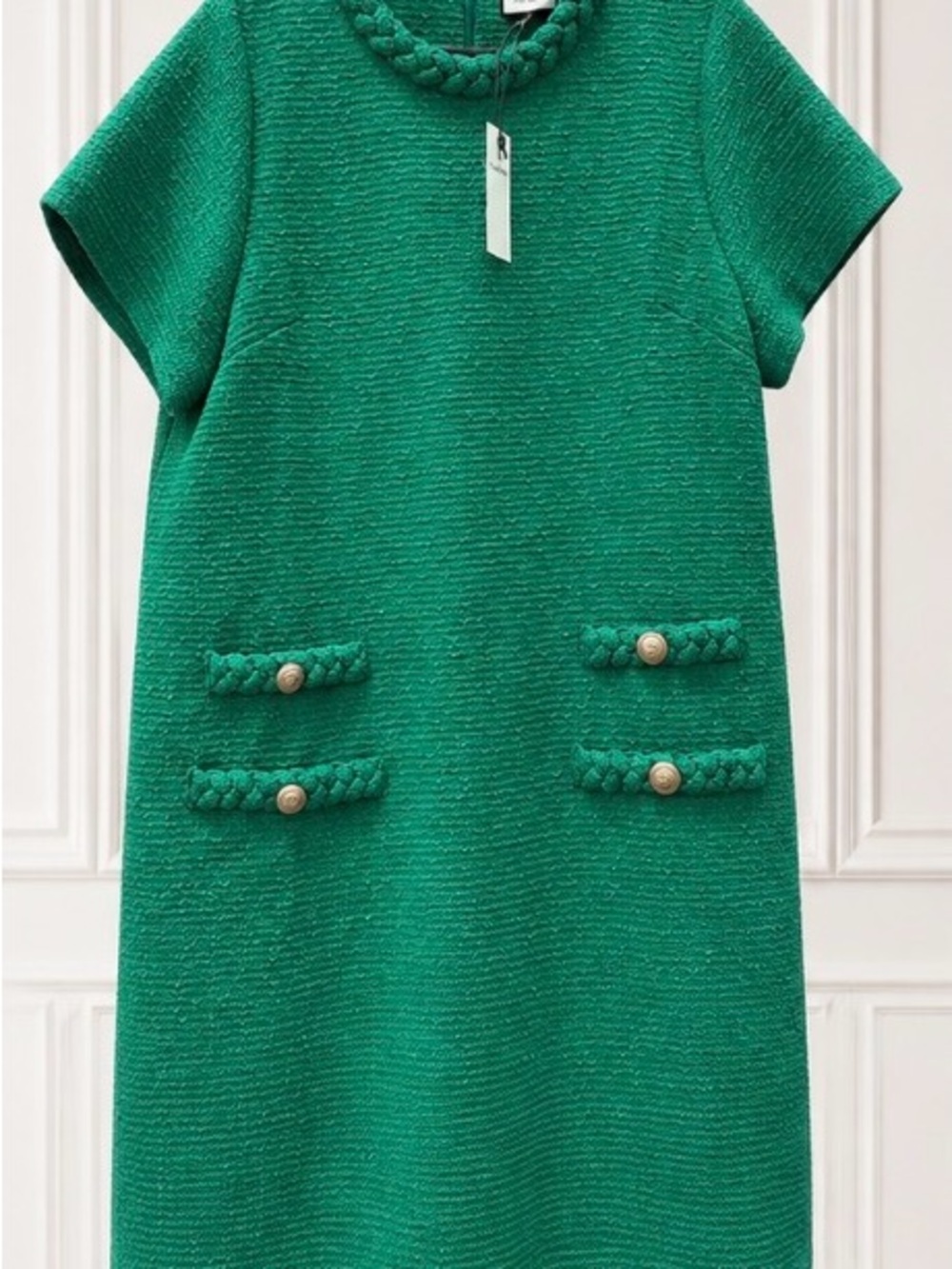 Emerald Green Boucle Knit Dress - Picture 1 of 5